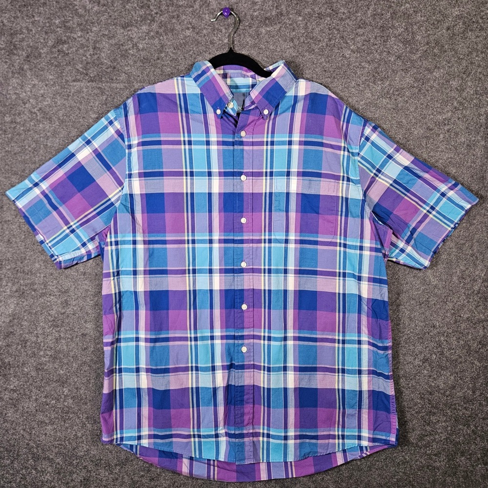 Jos. A Bank Mens Plaid Button Down Shirt Stays Cool Casual Weekend Classic Sz L
